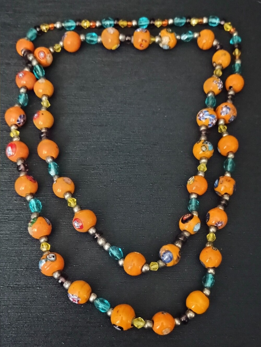 Vintage Handcrafted Orange Millefiori Bead 36 "Necklace - Women Jewelry